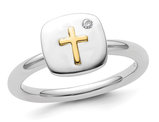 Sterling Silver Cross Ring with Yellow Cross and Accent Diamond